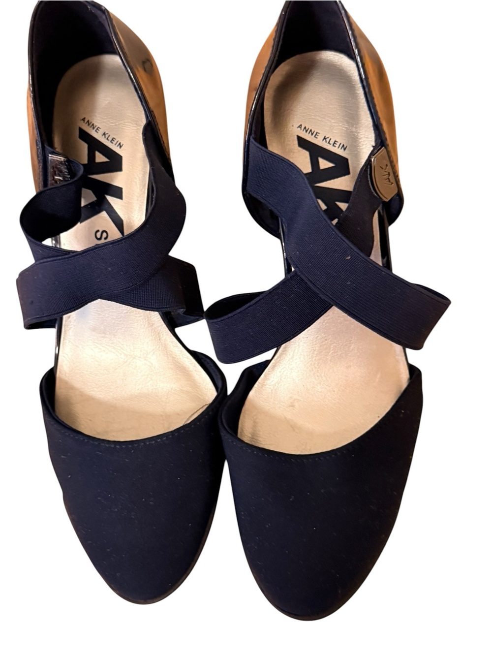 Anne Klein Navy Blue Crisscross Flats